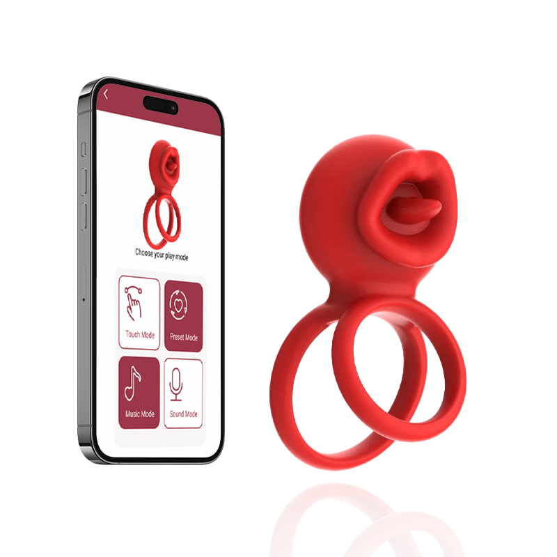 Cock Rings Clitoral Stimulator with Licking Mouth Pleasur with APP control