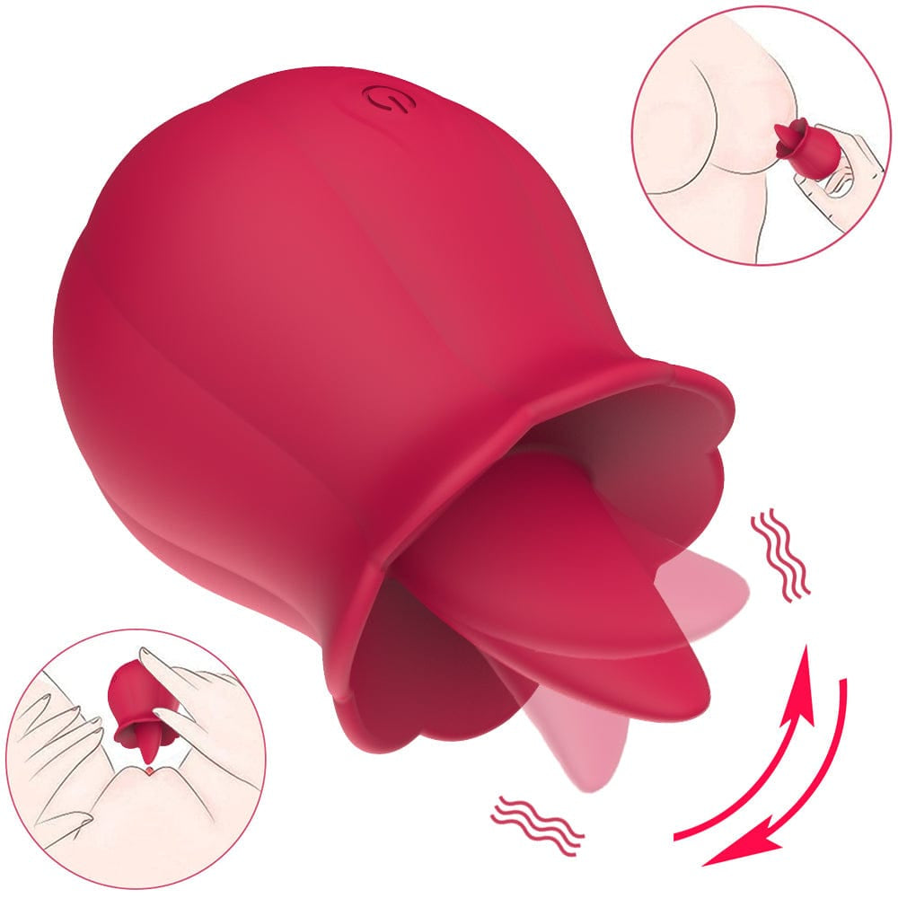 Hapmen -10 Speeds Vibrating Rose Shape Tongue Licking Vibrator For Women