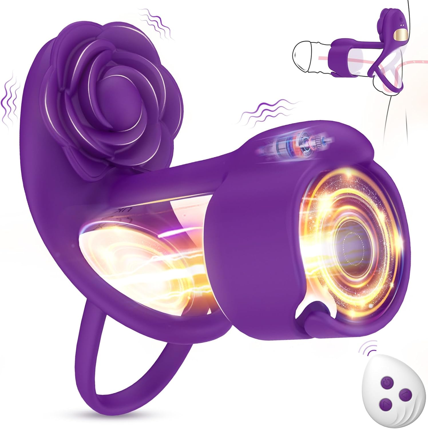 Hapmen - 3 IN 1 Vibrating Rose Penis Ring with 10 Vibration