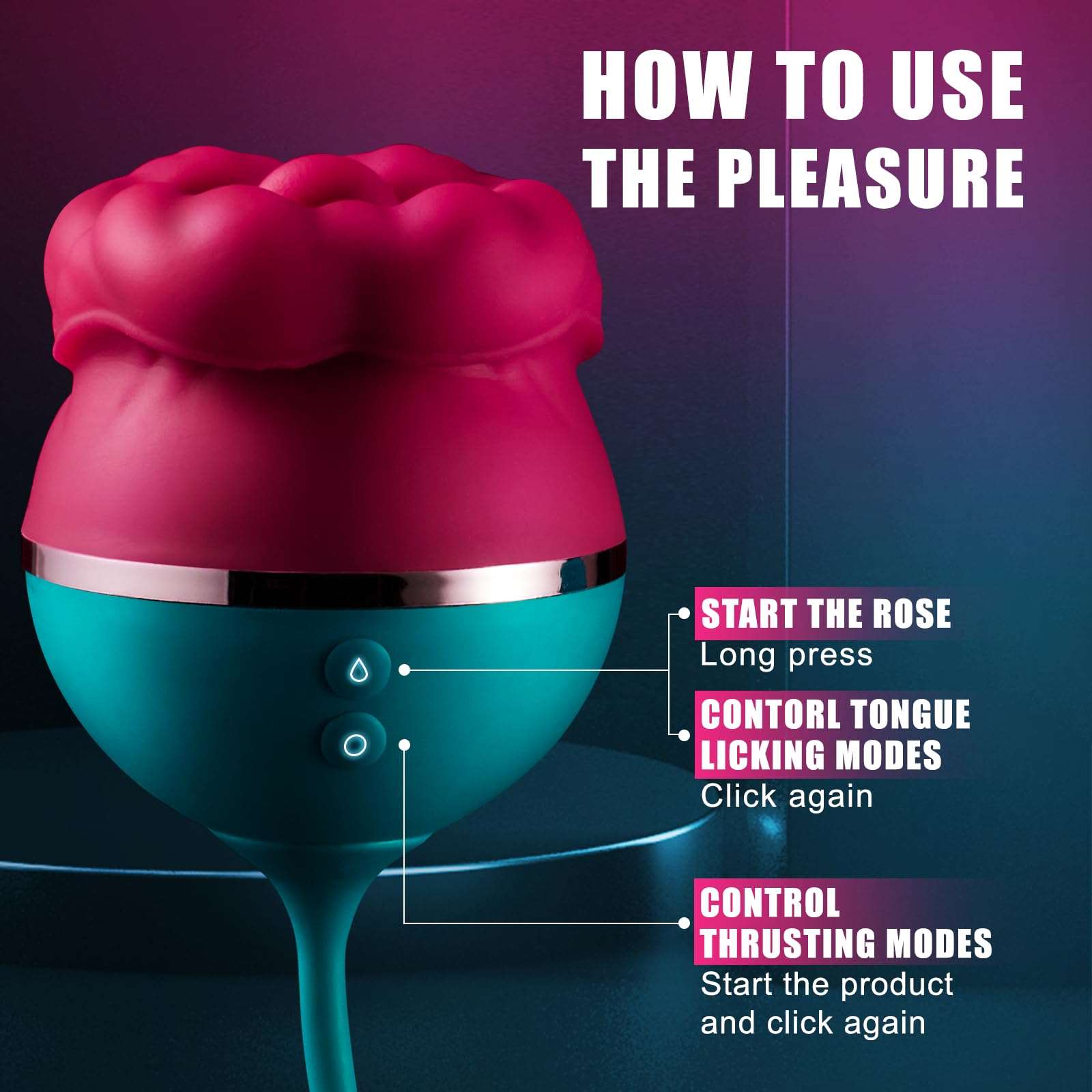 Hapmen - Big Mouth 3in1 Rose shaped Vibrator With 9 Tongue Licking &amp; 6 Thrusting G Spot Dildo