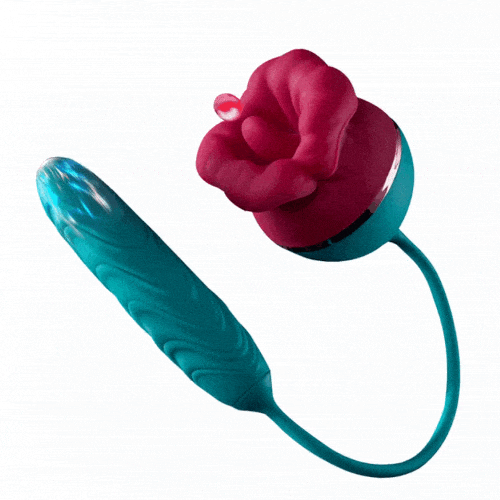 Hapmen - Big Mouth 3in1 Rose shaped Vibrator With 9 Tongue Licking & 6 Thrusting G Spot Dildo