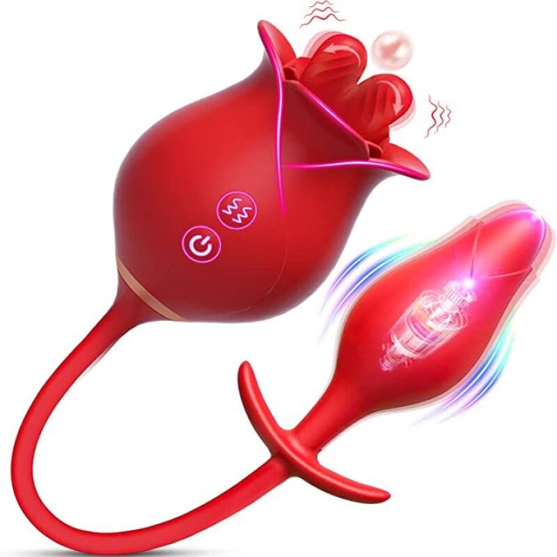 Hapmen - Romeo Double-pistil Tongue-licking Rose Toy With Vibrating Anal Plug