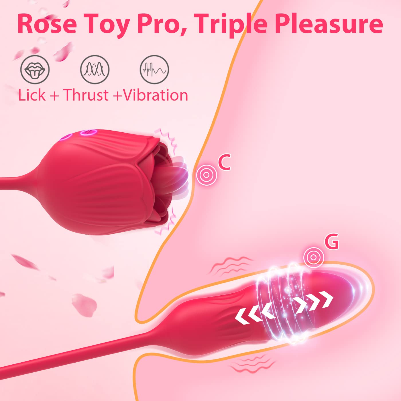 Hapmen - Rose Female Tongue Licking Egg Jumping Telescopic Masturbation Device Double-headed Vibrating Sex Toy