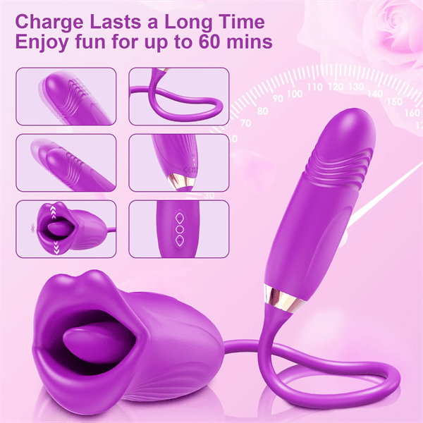 Hapmen - Rose Muncher Rose Kiss Tongue Vibrator With Thrusting Dildo Vibrator