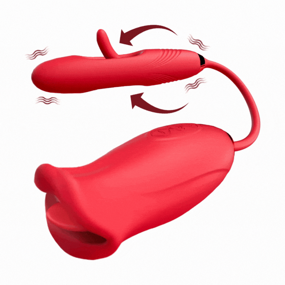 Hapmen - Rose Muncher Lip Tongue Suction Vibrator With Patting Dildo Vibrator