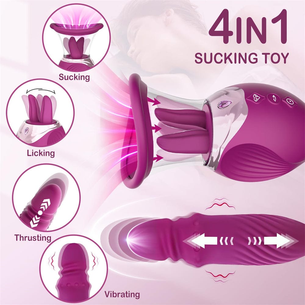 Hapmen - Rose Sex Toy 4 In1 Tongue Licking Thrusting G Spot Vibrator Clitoral Nipple Sucker Pump Stimulator
