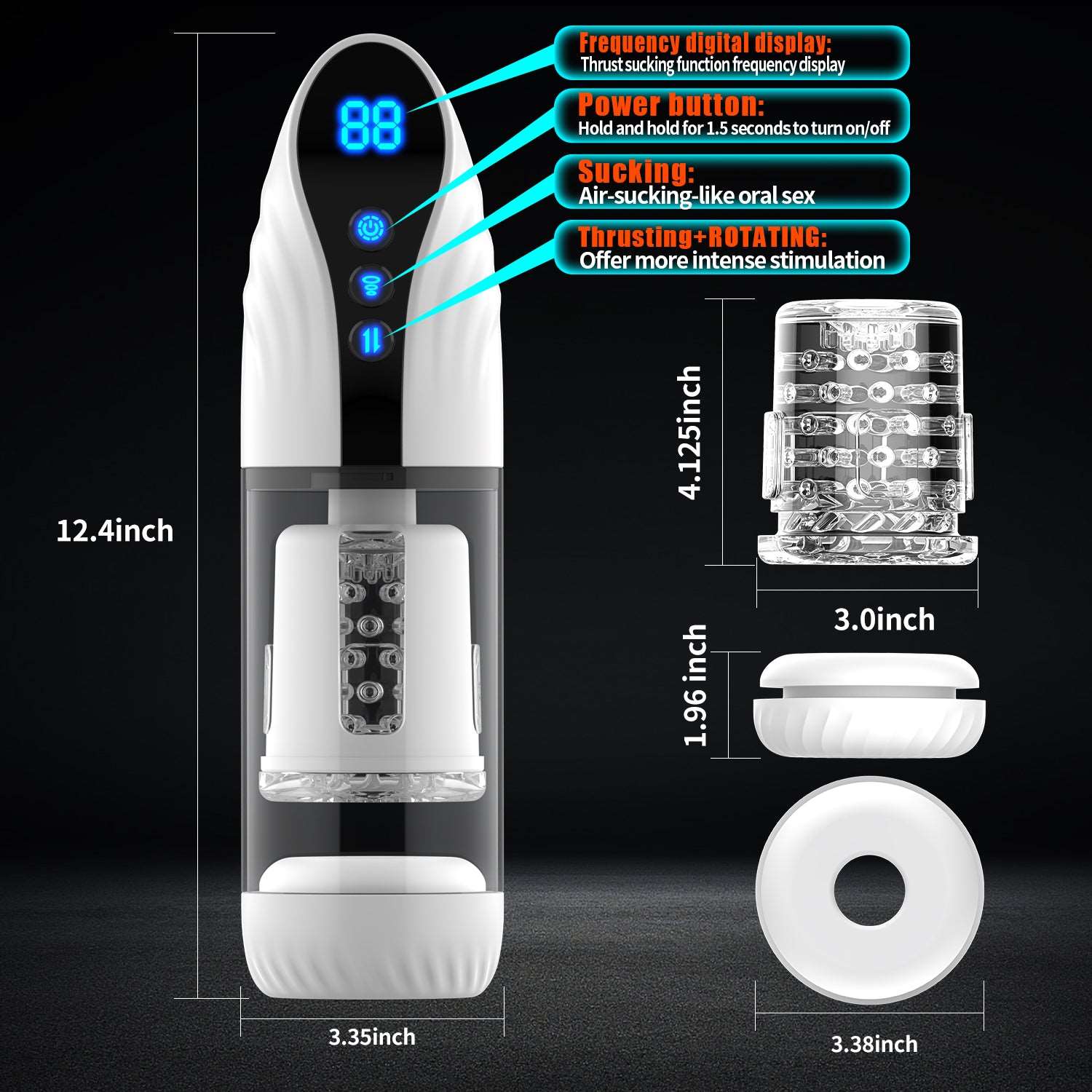Hapmen - 3-in-1 Thrusting Rotating Sucking Deep-throat Male Masturbator