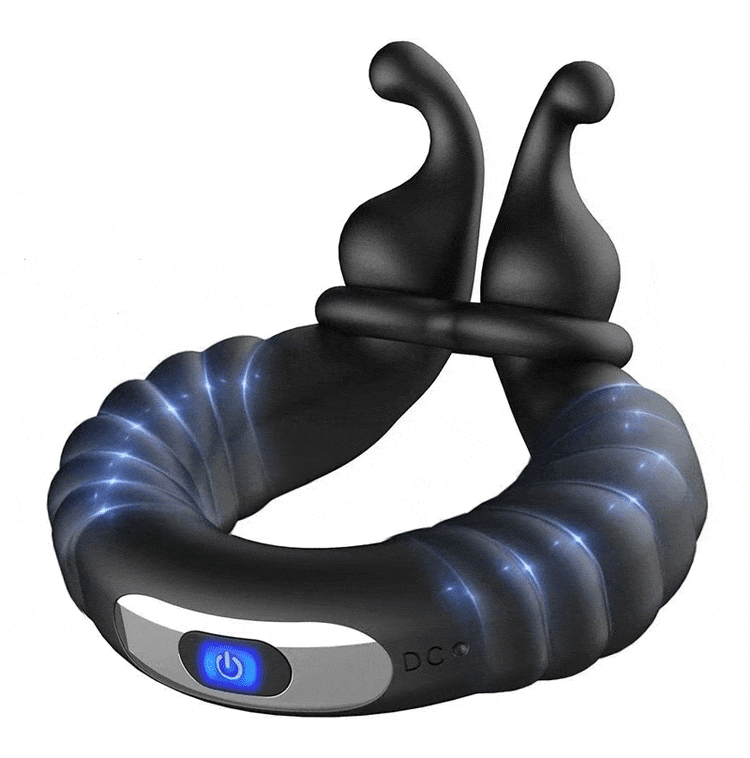 Hapmen - Vibrating Dual Penis Ring Dildo Stretchy Cock Ring